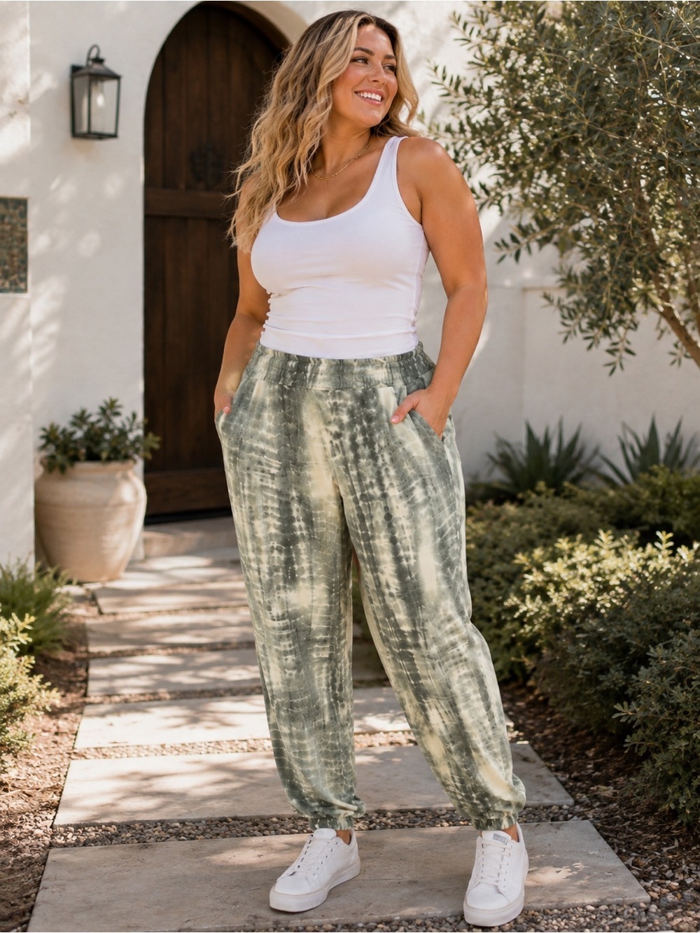 NLT Olive Tie Dye Jogger Sweatpants Size Large Made in USA Soft Lounge Casual NW